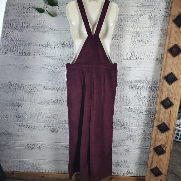 Xhilaration Corduroy Women Burgundy Adjustable Wide Leg Jumpsuit Size Large NEW - Picture 5 of 13